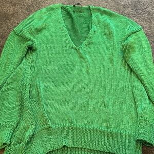 Massimo Dutti Bright Green V-Neck Knit Sweater